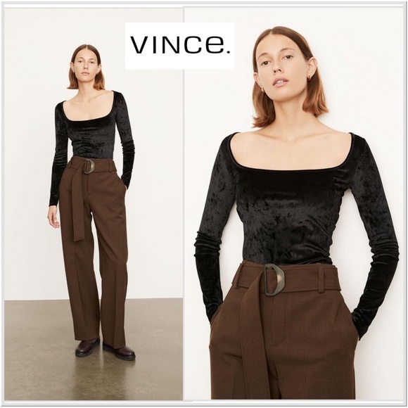 NEW Vince Velour Square Neck Long Sleeve in black - Picture 1 of 13